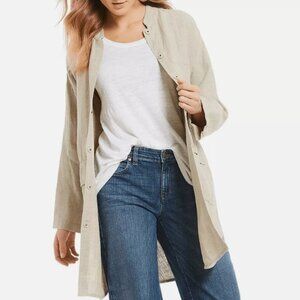 Eileen Fisher Mandarin Collar Organic Linen Blazer in Sand